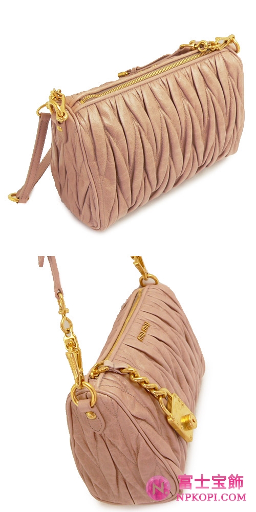 MIUMIU ミュウミュウ クラッチバッグ ポシェット 2WAY ヴィンテージ レザー ピンクベージュ 5N1521 MATELASSE LUX CIPRIA